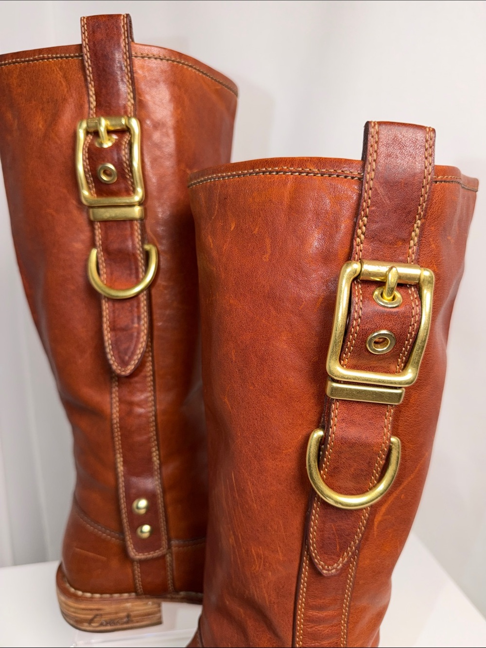 Coach Weslyn Cognac Leather Equestrian Riding Boots Size 7 - Picture 6 of 11